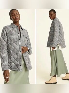 J Crew Quilted Puffer Shirt Jacket with PrimaLoft in Plaid | LARGE